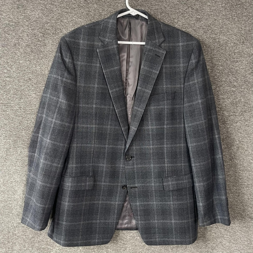 Lauren Ralph Lauren Blazer Mens 42L Gray Plaid Wool Stretch Sport Coat Jacket